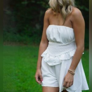 Strapless White Ruffle Romper